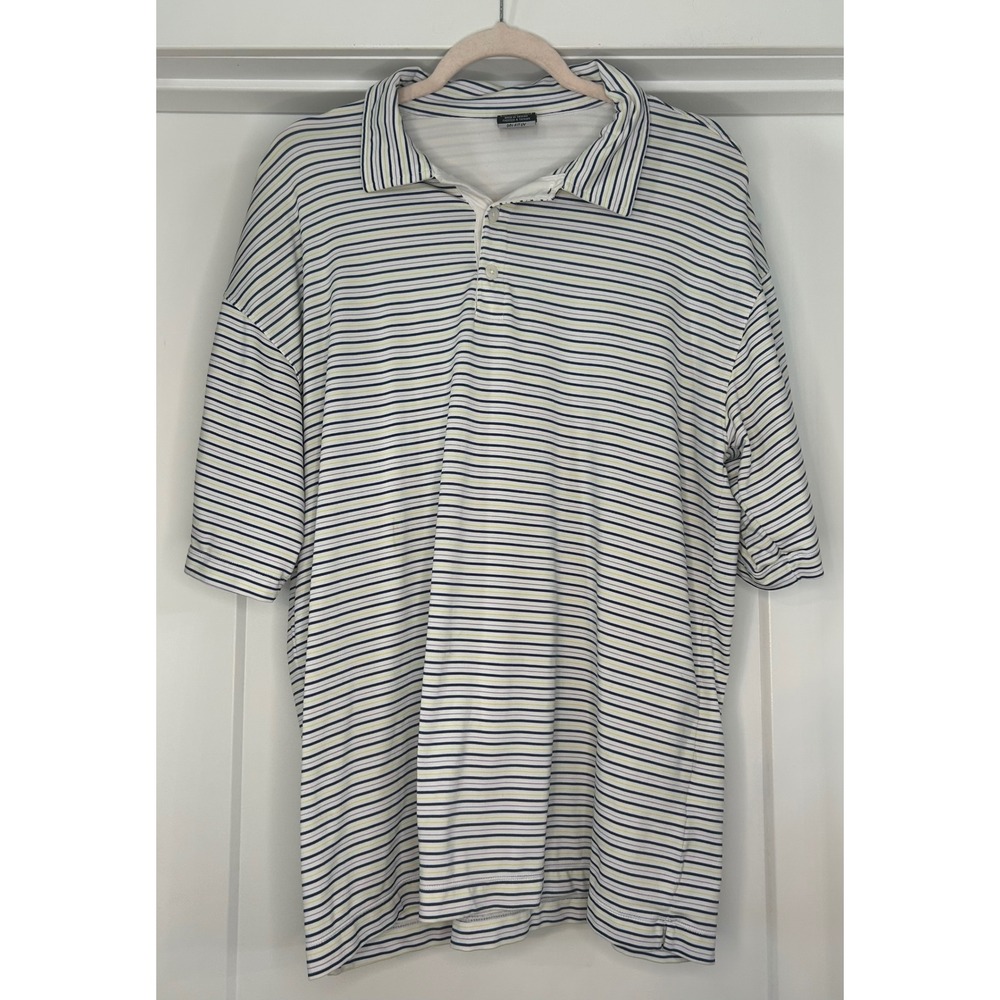Nike Golf Dri-FIT UV Polo Shirt Mens XL White Navy Blue Lime Green Striped XL